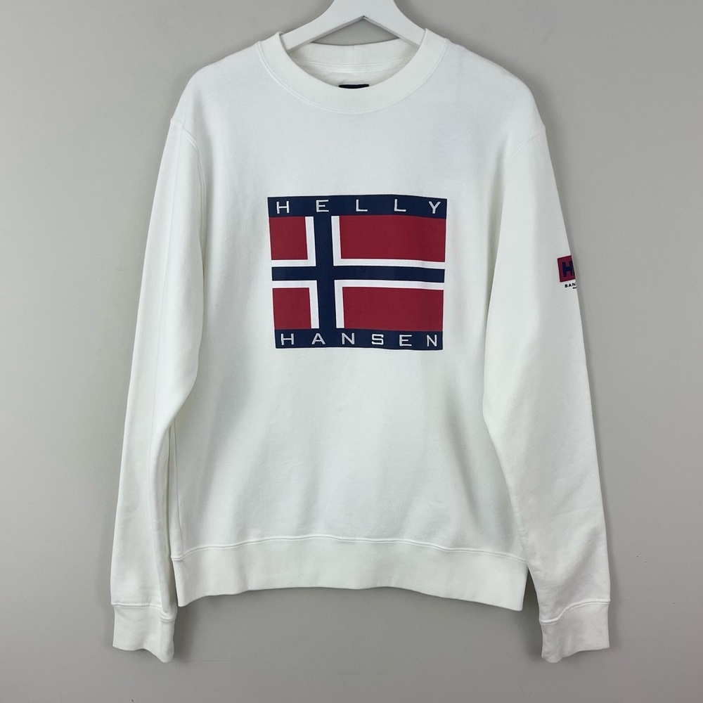 Sandro Helly Hansen Men's Crewneck Sweatshirt Logo Flag in White